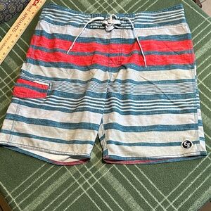 Ezekiel size 36 Men's Striped Swim Shorts - Red and Blue